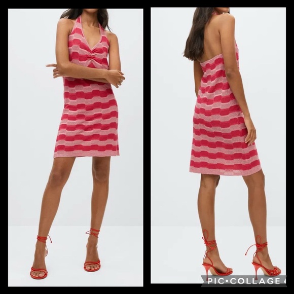 Mango Pink Striped Mini Cut-Out Back Dress - Picture 1 of 8